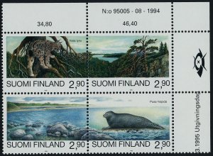 Finland 960 TR Block MNH Endangered Species, Lynx, Seal, Trees