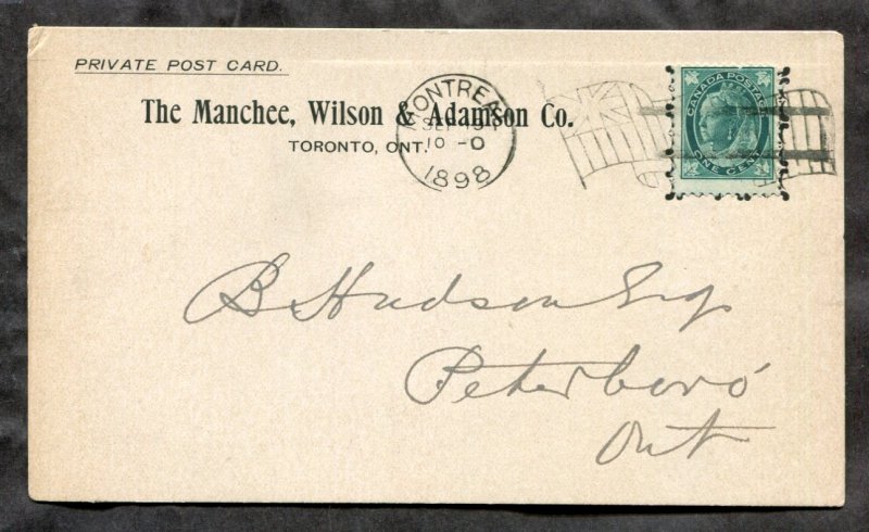 d851 - Canada MONTREAL 1898 Flag Cancel on Private Postcard. Toronto Merchant