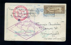 Scott C14 Graf Zeppelin Used Stamp on Nice Flight Post Card (Stock C14-RC2)