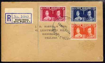 New Zealand 1937 KG6 Coronation set of 3 on reg cover wit...