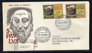 Italy FDC Venetia 1961 Year Pauline traveled Racc. For Italy