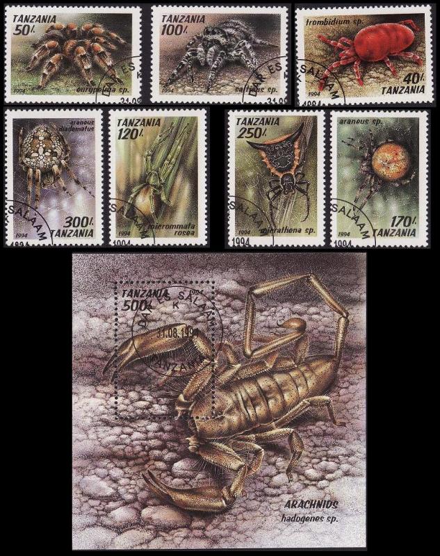 Tanzania Arachnids 7v+MS CTO MI#1798-8041+Block 255