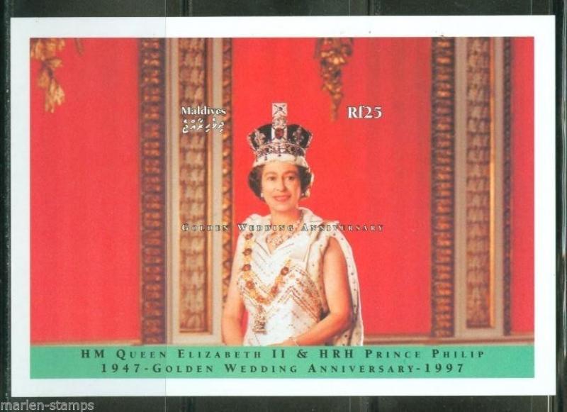 MALDIVES QUEEN ELIZABETH & PHILIP GOLDEN ANN  II S/S  SCOTT#2243  MINT NH