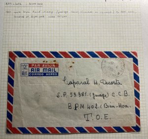 1951 Pondicherry French India Airmail Cover to Army PO Bien hoa Vietnam