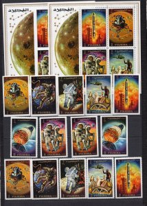 FUJEIRA 1970 SPACE APOLLO XII 2 SETS OF 7 STAMPS & 2 S/S OVERPRINTED MNH