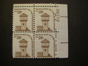 Scott 1604, 28c Fort Nisqually, PB4 #38779 UR, shiny, MNH Americana Beauty