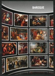 MALDIVES 2016 BAROQUE POUSSIN, RUBENS, REMBRANDT & CARAVAGGIO  SHEET MINT NH