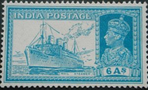 India 1937 GVI Six Annas SG 256 mint