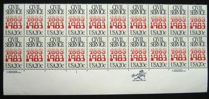 US #2053 MNH Plate Block of 20, Civil Service SCV $10.00 L10