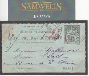 France PNEUMATIC POST *Taxe Reduite* Stationery Lettercard Used 1903 MS2186