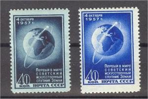 RUSSIA / USSR, 2 SPUTNIK STAMPS 1957, NEVER HINGED **!