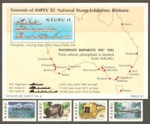 NAURU Sc# 252 - 256 MNH FVF Set-4 + Souv Sht Steam Ship Map