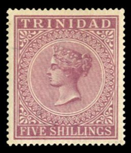 Trinidad #57 Cat$67.50, 1894 5sh claret, lightly hinged, thin
