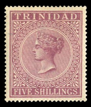 Trinidad #57 Cat$67.50, 1894 5sh claret, lightly hinged, thin