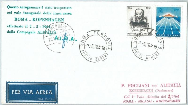 72113 - ITALY - Postal History - FIRST FLIGHT: Rome / Kopenhagen 1964 - Alitalia