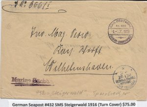 German Seapost #432 SMS Steigerwald, 1916 (Turn Cover) (M6313)