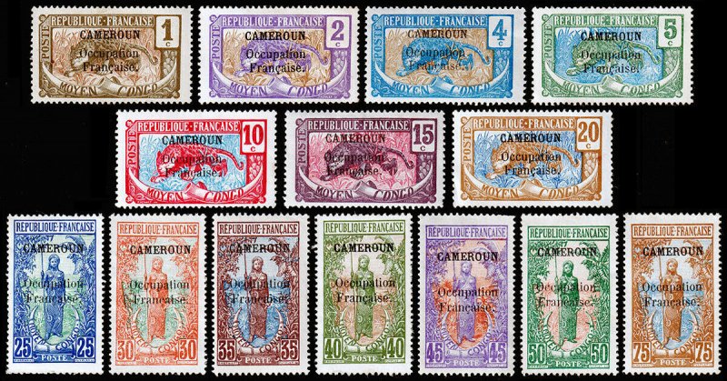 Cameroun Scott 130-143 (1916-17) Mint H DG/PG G-F, CV $18.50 C