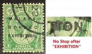 MALAYA BORNEO EXHIBITION MBE opt STRAITS SETTLEMENTS KGV 2c MCCA Used SG#241f