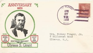 U S Grant cover cancel of Birth anniversary