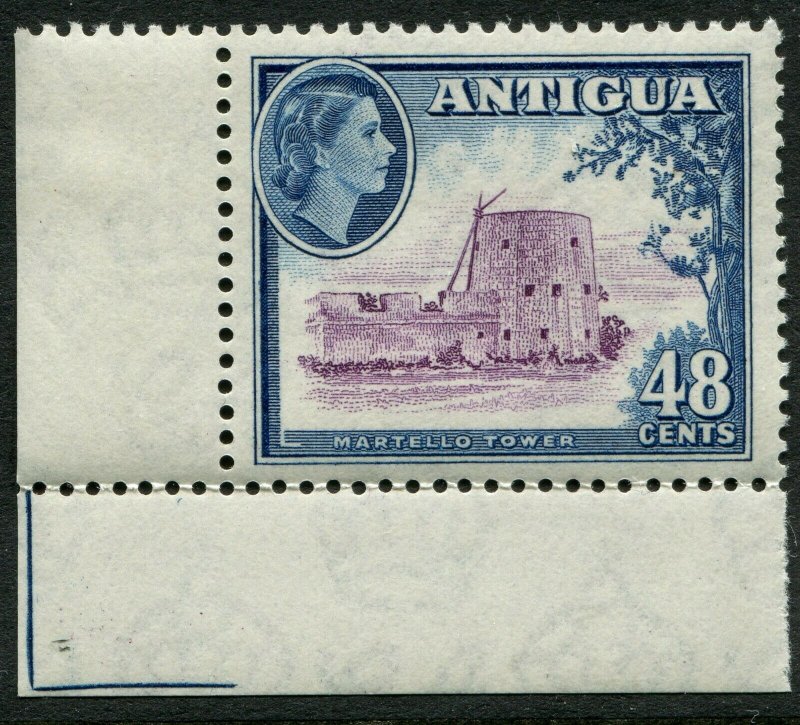  ANTIGUA STAMPS QEII 1953-62, SG130 48c Purp/DBlue SW Corner Margin Stamp Good