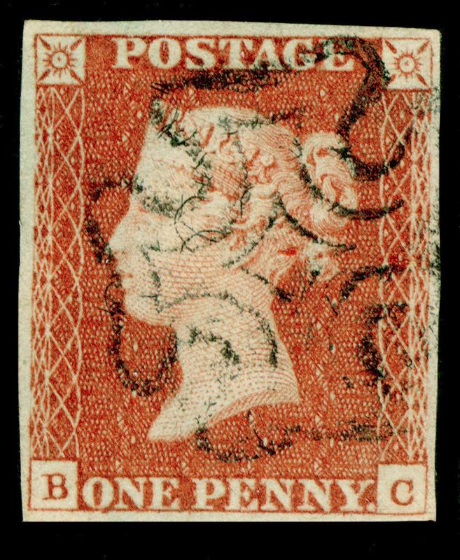 SG8, 1d red PLATE 19, USED, 4 MARGINS. BLACK MX. Cat £65. BC