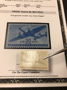 C30 Air Mail 30 cents Unused Mint Never Hinged Graded by PSE SUPERB 98