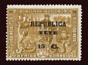 TETE Scott #16 1913 surcharge on Port. Africa unused, small HR, disturbed gum