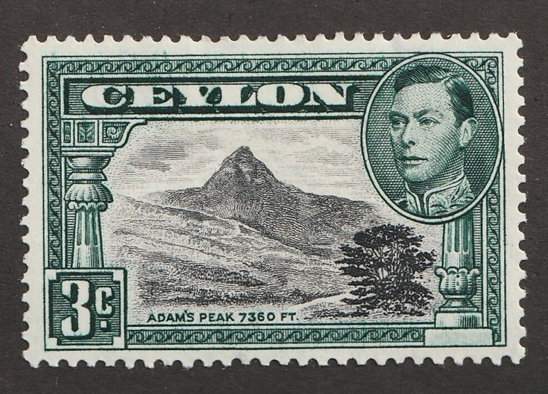 1938 Ceylon Sc# 279c pf.13½ - 3¢, KGVI, Adam's Peak. MH postage stamp.