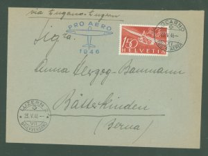 Switzerland C41 1946 Airmail cover, Luzern to Bern, 23 May 46 with stamped PRO AERO, Zumstein = 65 SFr.