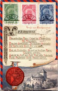 1913 Registered Liechtenstein Postcard Cover Schaan to Germany two sets # 1-3
