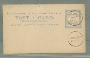 Cook Islands  1898 Postal Stationery, 1c blue on cream, CTO Rarotonga 11 Oc 98, Toning