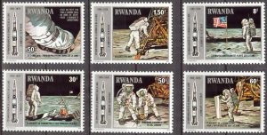 Rwanda 1980 Space 10 Years of Moon landing from Apollo - 11 Set of 6 MNH