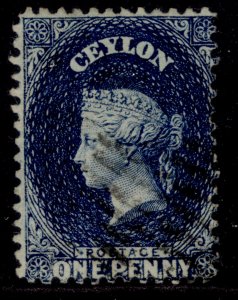 CEYLON QV SG49, 1d deep blue, FINE USED.