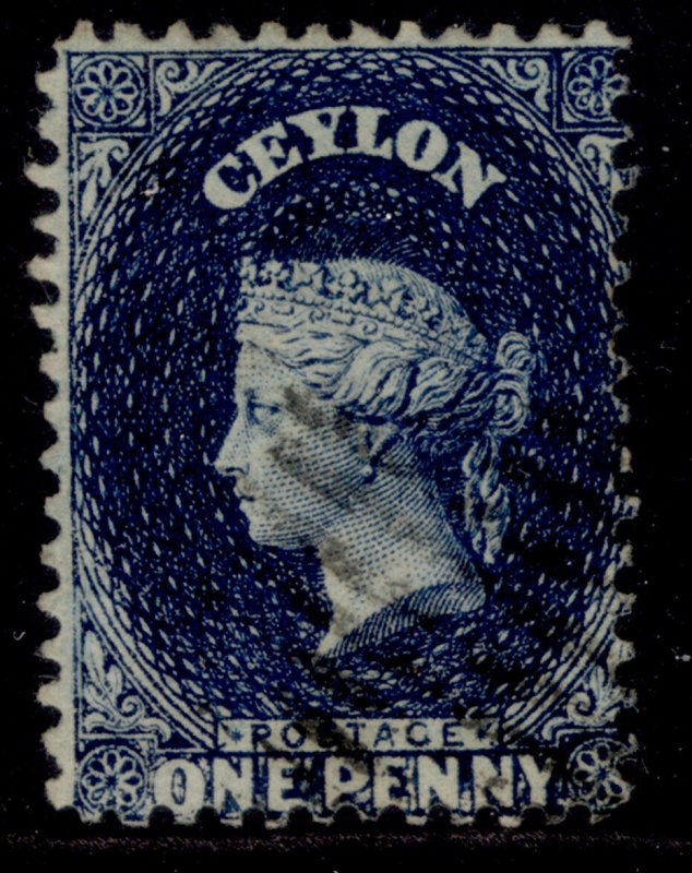 CEYLON QV SG49, 1d deep blue, FINE USED.