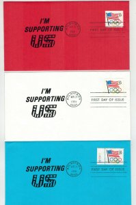 1991 USA ATLANTA OLYMPICS SET OF 3 1st Cache COLOR ENV. Red White Blue Patriotic