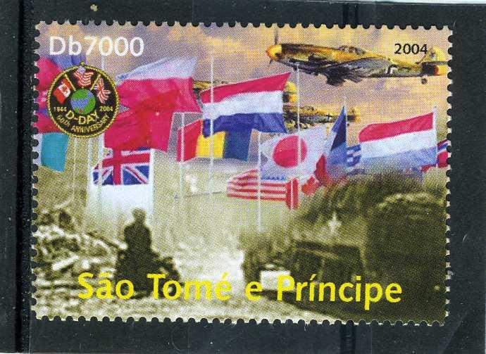 Sao Tome & Principe 2004 D.DAY WWII Aircraft Flags 1v Perforated Mint (NH)