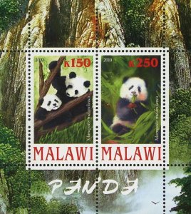 Malawi Giant Panda Bear Nature Tree Souvenir Sheet of 2 Stamps Mint NH