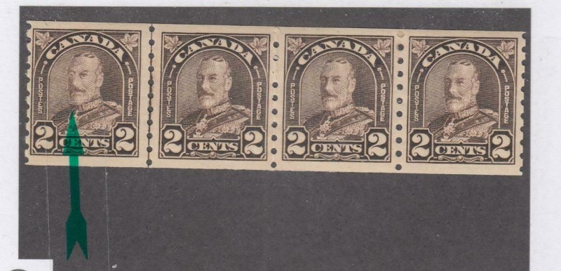 CANADA # 182iii VF-MLH COCKEYED KING LINE PAIR STRIP OF 4 COILS CAT VALUE $145