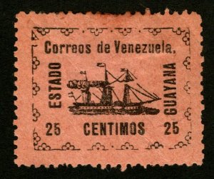 DS-1049 VENEZEULA GUYANA 1903 REVOLUIONARY STEAMSHIP BANRIGH SCOTT #3 25c MH $19