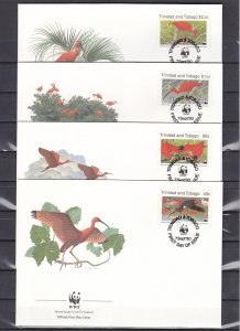 Trinidad, Scott cat. 505-508. WWF- Ibis Birds issue. 4 First Day Covers. ^