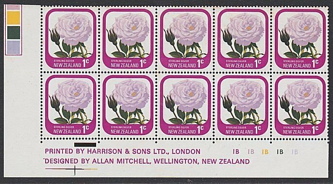 NEW ZEALAND 1975-81 1c Rose plate block 1B MNH..............................E327