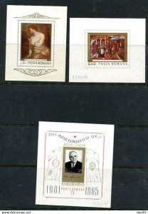 Romania 1966/69 3 Souvenir Sheets MNH  Art + 13975