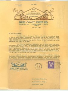 US  West Coast fruit cover, 1944, with colorful content and grapics, 2 pager with return envelope, nice item.