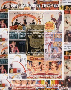 Congo 2000 MARILYN MONROE MAGAZINE COVERS Sheetlet #2 (9) MNH