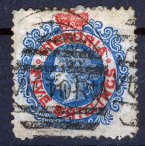 Australia - Victoria, 1867, Queen Victoria 5sh, BLUE/RED