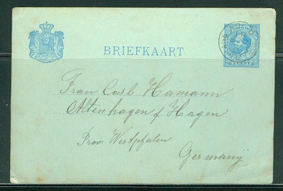 Netherlands H & G # 13, pse postal card, used, issued 1881