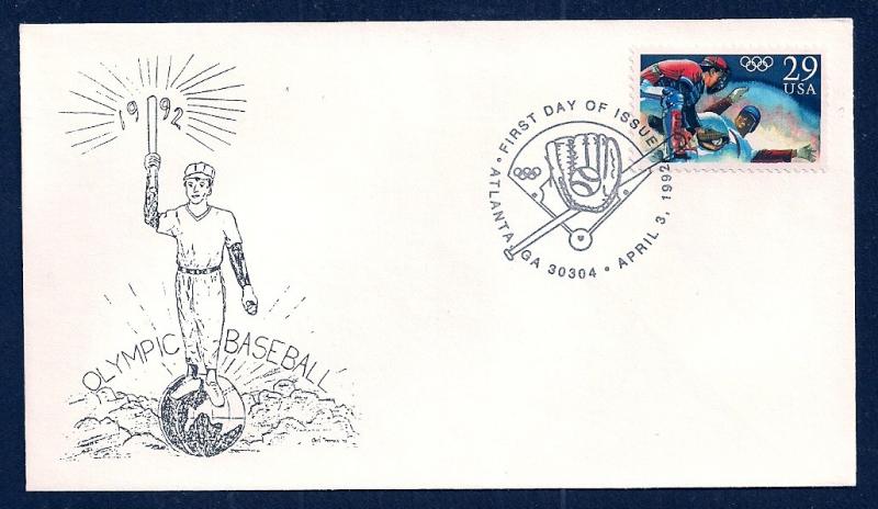 UNITED STATES FDC 29¢ Olympic Baseball 1992 Cacheted