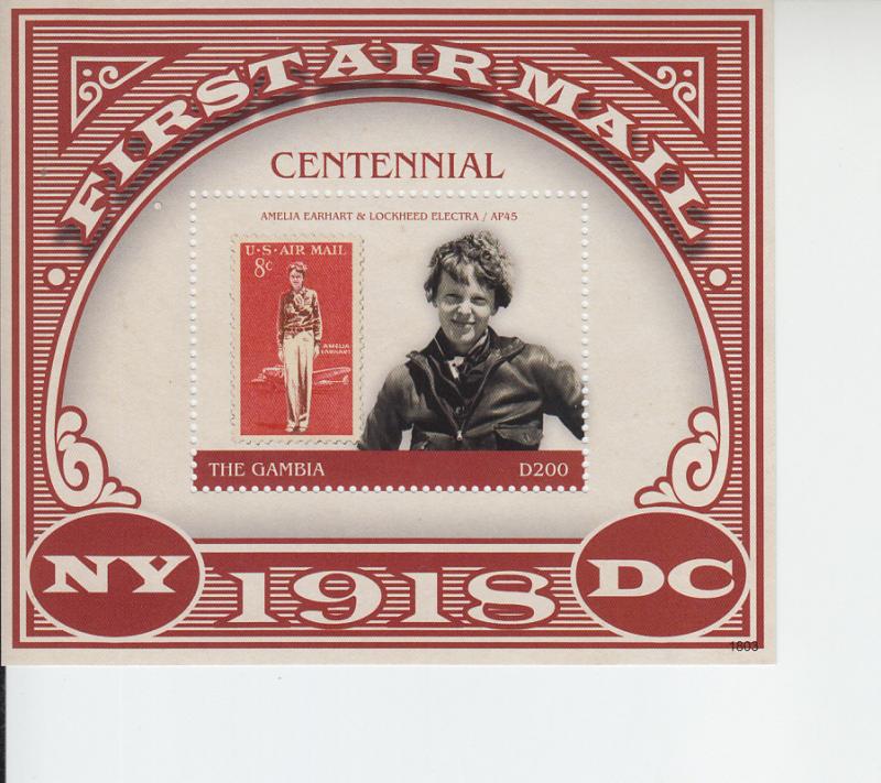 2018 Gambia Air Mail Centenary Amelia Earhart SOS SS (Scott 3781) MNH