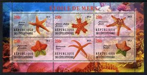 IVORY COAST - 2013 - Star Fish - Perf 6v Sheet - MNH - Private Issue