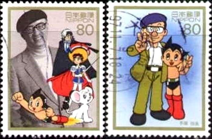 Cartoonist, Osamu Tezuka, Japan stamp SC#2558-9 used set